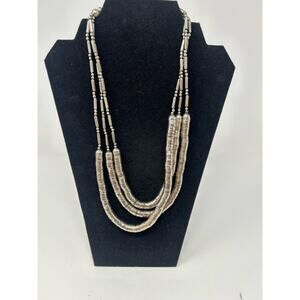 American Vintage Necklace Costume Jewelry Silver Tone Multi Strand Futuristic